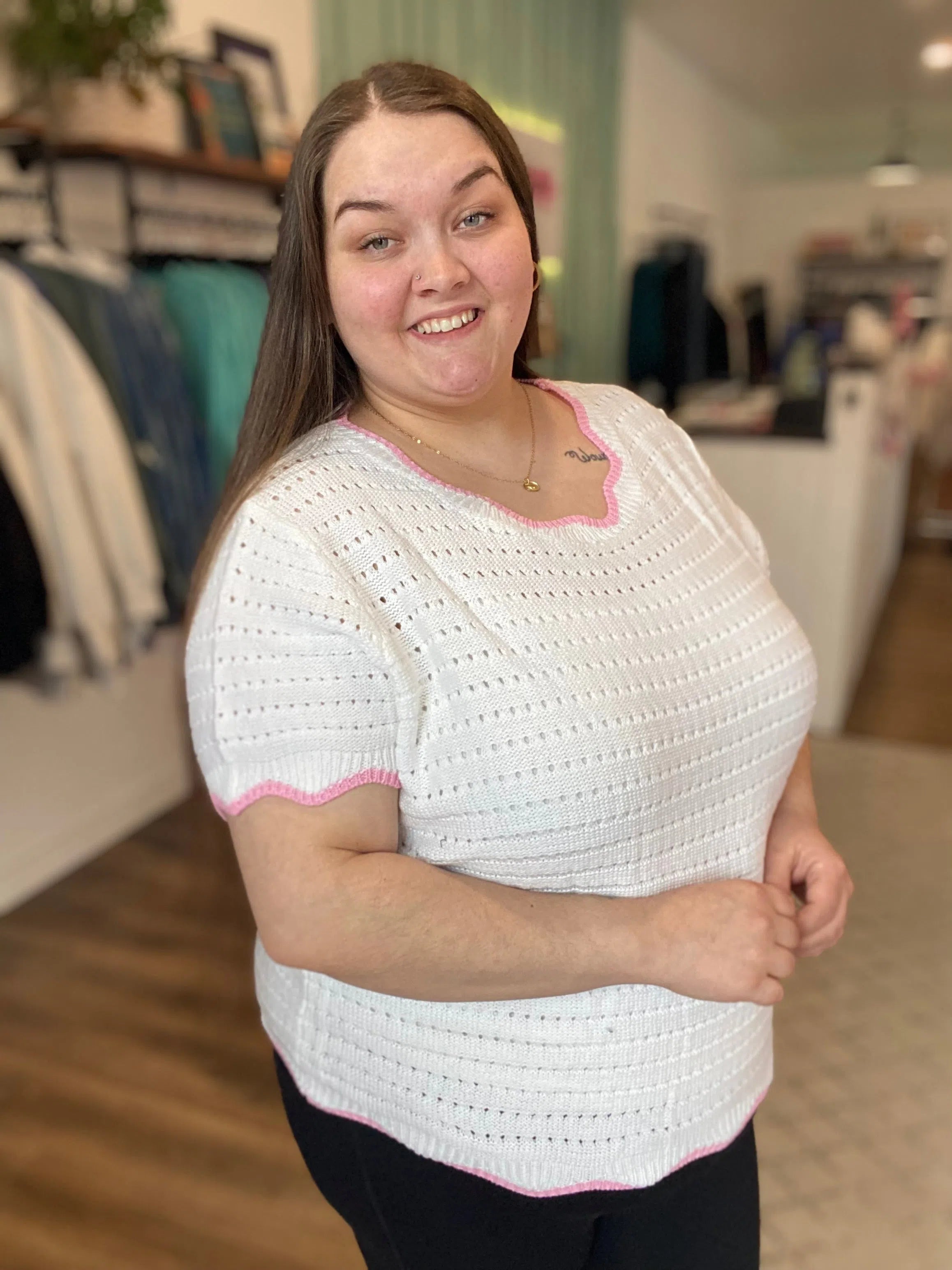 Shop Rosalie Scalloped Sweater- at Ruby Joy Boutique, a Women's Clothing Store in Pickerington, Ohio