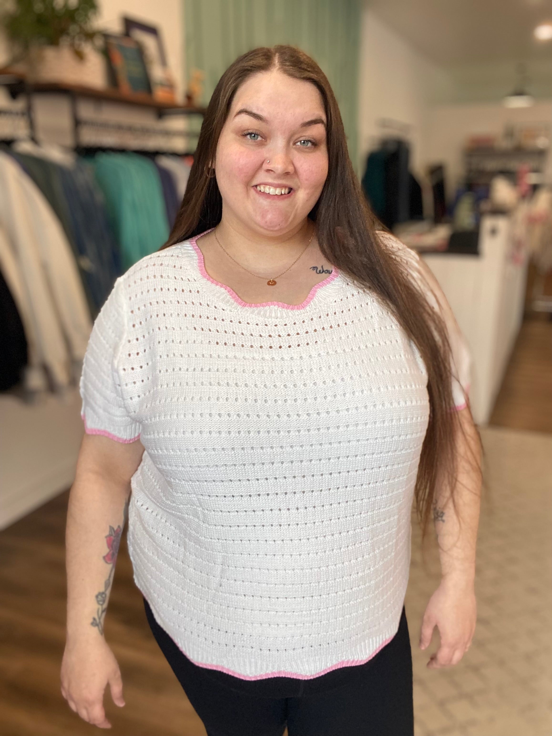 Shop Rosalie Scalloped Sweater- at Ruby Joy Boutique, a Women's Clothing Store in Pickerington, Ohio