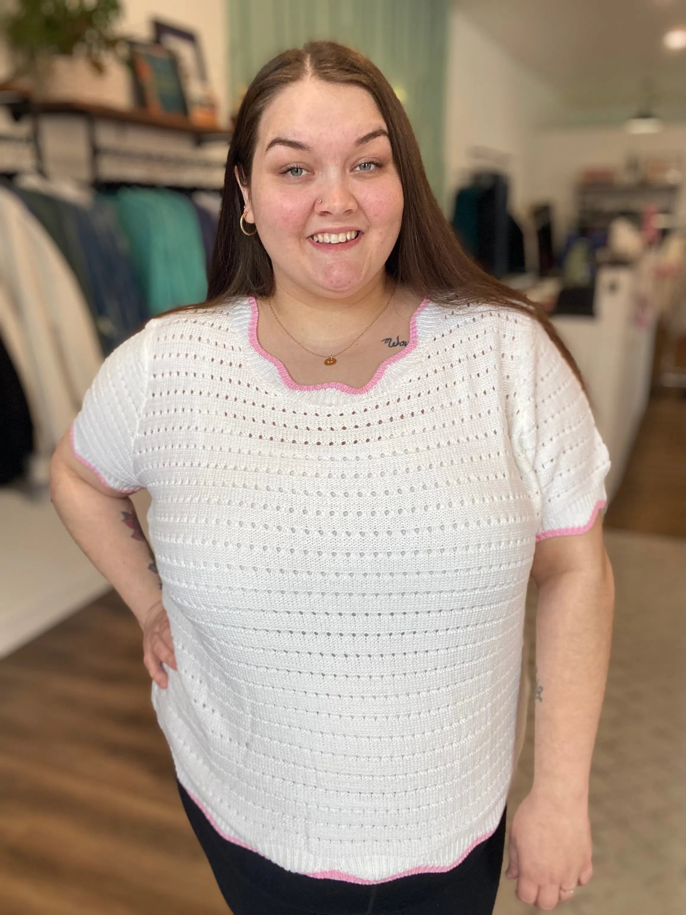 Shop Rosalie Scalloped Sweater-XL at Ruby Joy Boutique, a Women's Clothing Store in Pickerington, Ohio