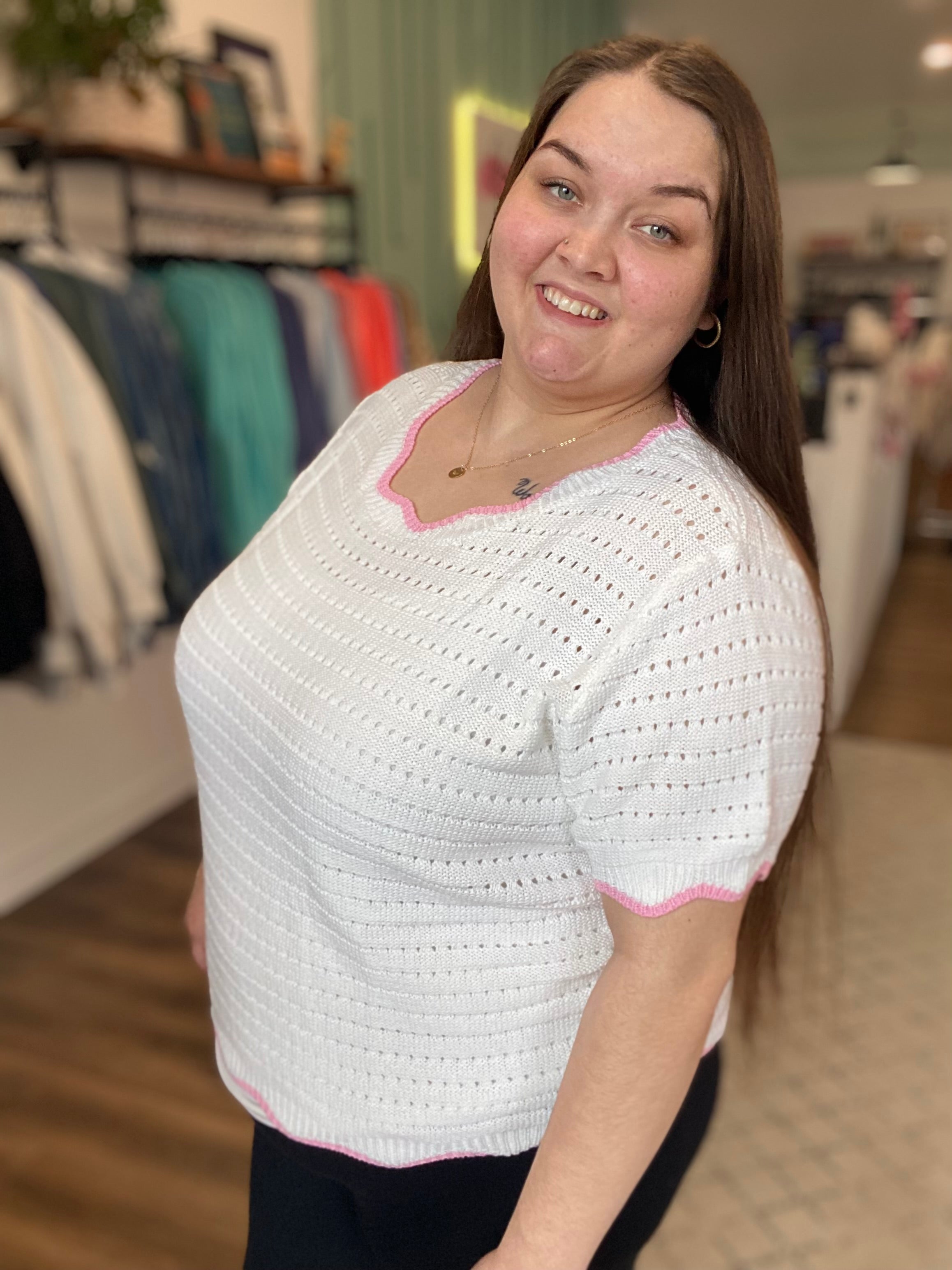 Shop Rosalie Scalloped Sweater- at Ruby Joy Boutique, a Women's Clothing Store in Pickerington, Ohio