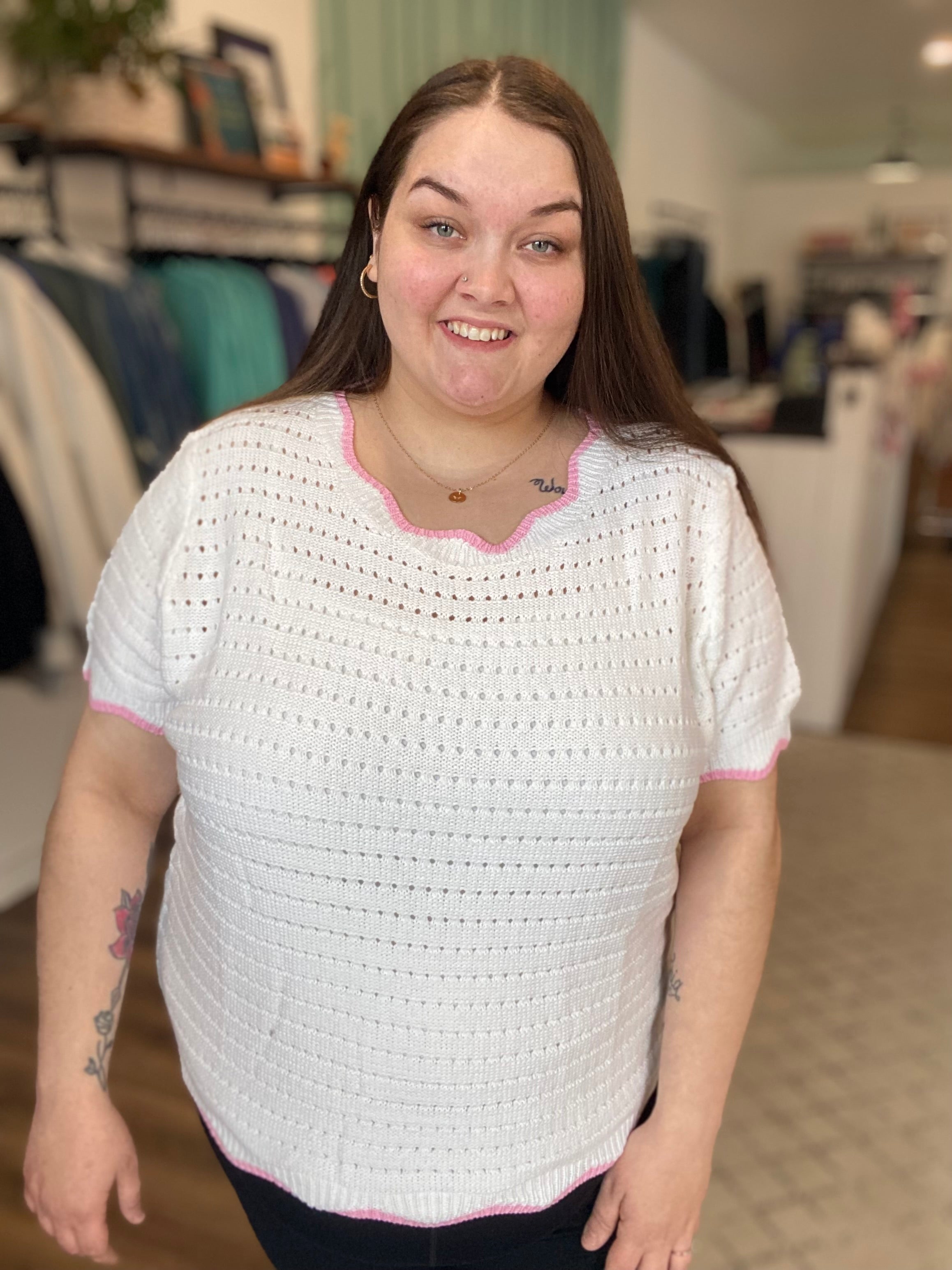 Shop Rosalie Scalloped Sweater- at Ruby Joy Boutique, a Women's Clothing Store in Pickerington, Ohio