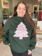 Shop Rose Gold Glitter Leopard Print Christmas Tree Sweatshirt-Sweatshirt at Ruby Joy Boutique, a Women's Clothing Store in Pickerington, Ohio