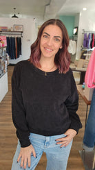 Shop Round Neck Corded Top - Black- at Ruby Joy Boutique, a Women's Clothing Store in Pickerington, Ohio