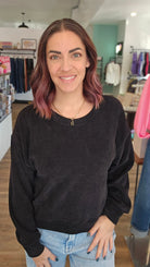 Shop Round Neck Corded Top - Black- at Ruby Joy Boutique, a Women's Clothing Store in Pickerington, Ohio