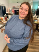 Shop Round Neck Front Seam Sweater - Dusty Blue- at Ruby Joy Boutique, a Women's Clothing Store in Pickerington, Ohio