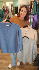 Shop Round Neck Front Seam Sweater - Heather Beige- at Ruby Joy Boutique, a Women's Clothing Store in Pickerington, Ohio