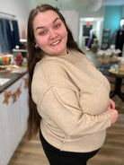 Shop Round Neck Front Seam Sweater - Heather Beige- at Ruby Joy Boutique, a Women's Clothing Store in Pickerington, Ohio