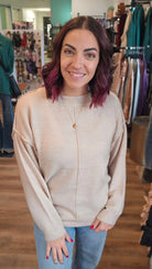 Shop Round Neck Front Seam Sweater - Heather Beige- at Ruby Joy Boutique, a Women's Clothing Store in Pickerington, Ohio