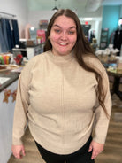 Shop Round Neck Front Seam Sweater - Heather Beige- at Ruby Joy Boutique, a Women's Clothing Store in Pickerington, Ohio