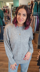 Shop Round Neck Front Seam Sweater - Heather Gray- at Ruby Joy Boutique, a Women's Clothing Store in Pickerington, Ohio