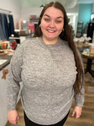 Shop Round Neck Front Seam Sweater - Heather Gray- at Ruby Joy Boutique, a Women's Clothing Store in Pickerington, Ohio