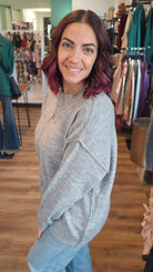 Shop Round Neck Front Seam Sweater - Heather Gray- at Ruby Joy Boutique, a Women's Clothing Store in Pickerington, Ohio