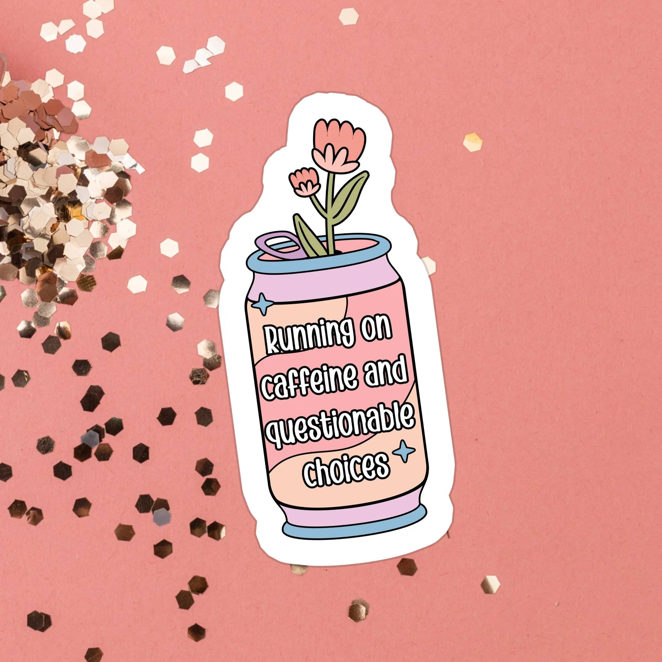 Shop Running on Coffee and Questionable Choices | Waterproof Vinyl Sticker- at Ruby Joy Boutique, a Women's Clothing Store in Pickerington, Ohio