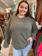 Shop Ruthie Brushed Hacci Pocket Top-Sweater at Ruby Joy Boutique, a Women's Clothing Store in Pickerington, Ohio