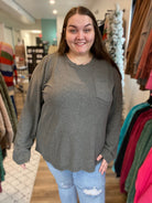 Shop Ruthie Brushed Hacci Pocket Top-Sweater at Ruby Joy Boutique, a Women's Clothing Store in Pickerington, Ohio