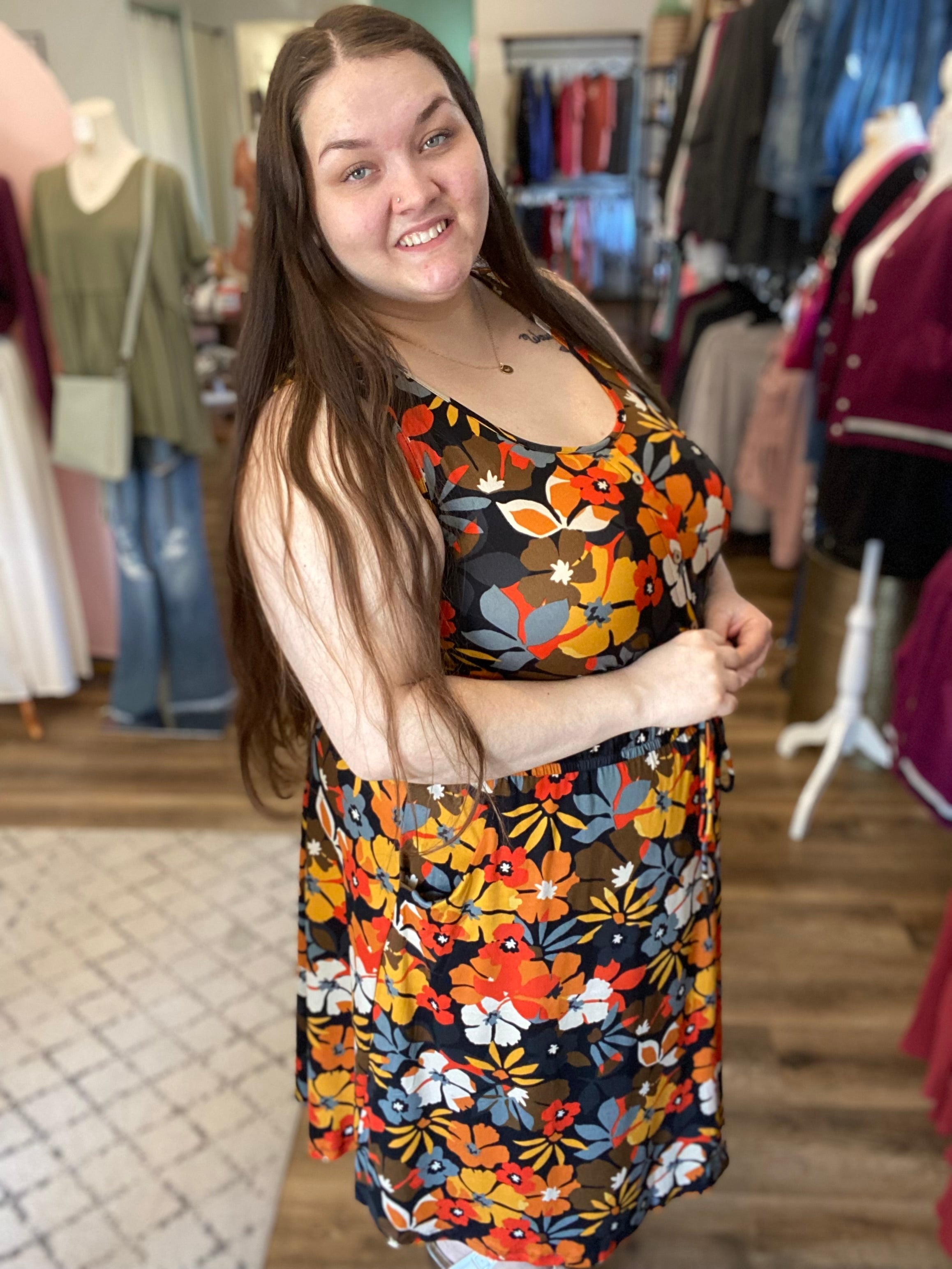 Shop Sadie Fall Floral Dress-Shirts at Ruby Joy Boutique, a Women's Clothing Store in Pickerington, Ohio