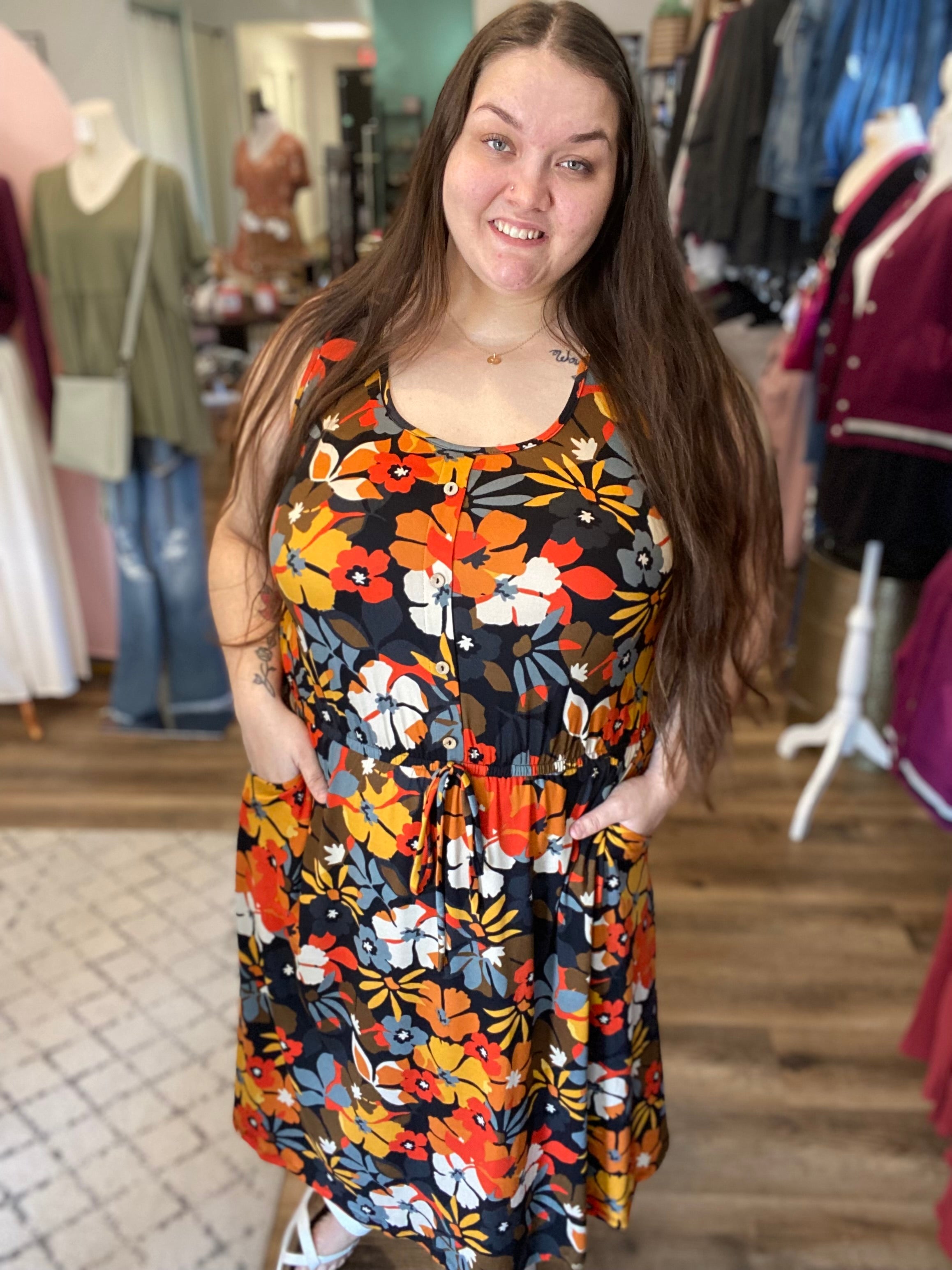 Shop Sadie Fall Floral Dress-Casual Dress at Ruby Joy Boutique, a Women's Clothing Store in Pickerington, Ohio