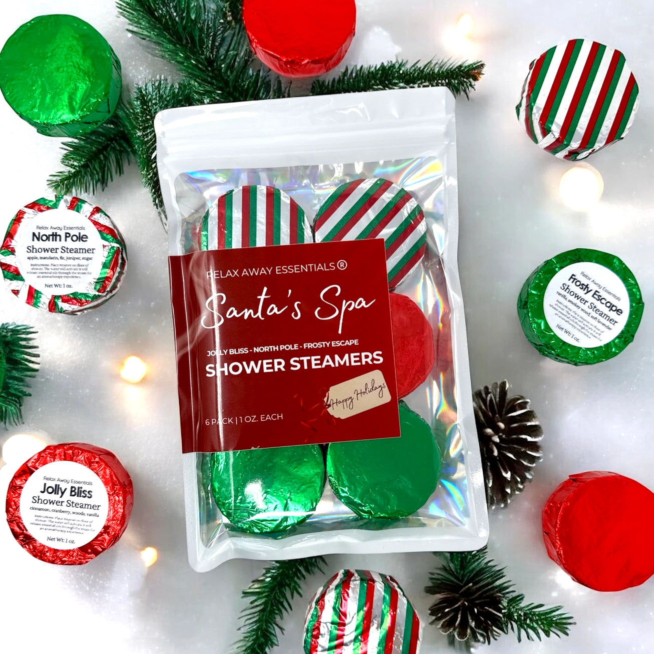Shop Santa's Spa Shower Steamers 6 Pack - Made in USA- at Ruby Joy Boutique, a Women's Clothing Store in Pickerington, Ohio