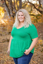 Shop Sarah Ruffle Short Sleeve - Green- at Ruby Joy Boutique, a Women's Clothing Store in Pickerington, Ohio