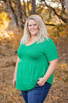 Shop Sarah Ruffle Short Sleeve - Green- at Ruby Joy Boutique, a Women's Clothing Store in Pickerington, Ohio