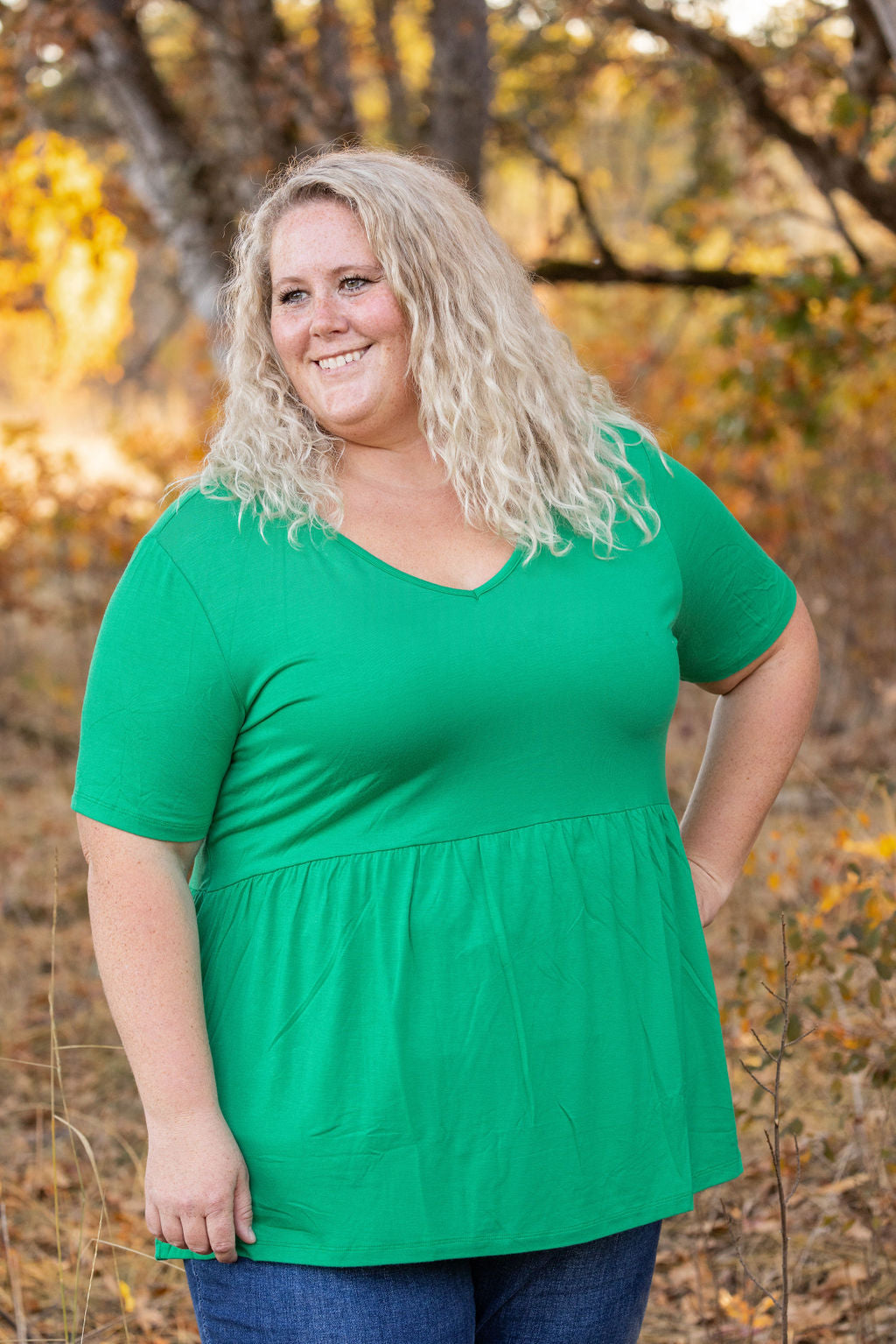 Shop Sarah Ruffle Short Sleeve - Green- at Ruby Joy Boutique, a Women's Clothing Store in Pickerington, Ohio