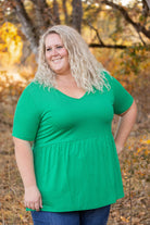 Shop Sarah Ruffle Short Sleeve - Green- at Ruby Joy Boutique, a Women's Clothing Store in Pickerington, Ohio