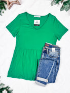 Shop Sarah Ruffle Short Sleeve - Green- at Ruby Joy Boutique, a Women's Clothing Store in Pickerington, Ohio