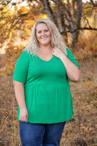 Shop Sarah Ruffle Short Sleeve - Green- at Ruby Joy Boutique, a Women's Clothing Store in Pickerington, Ohio