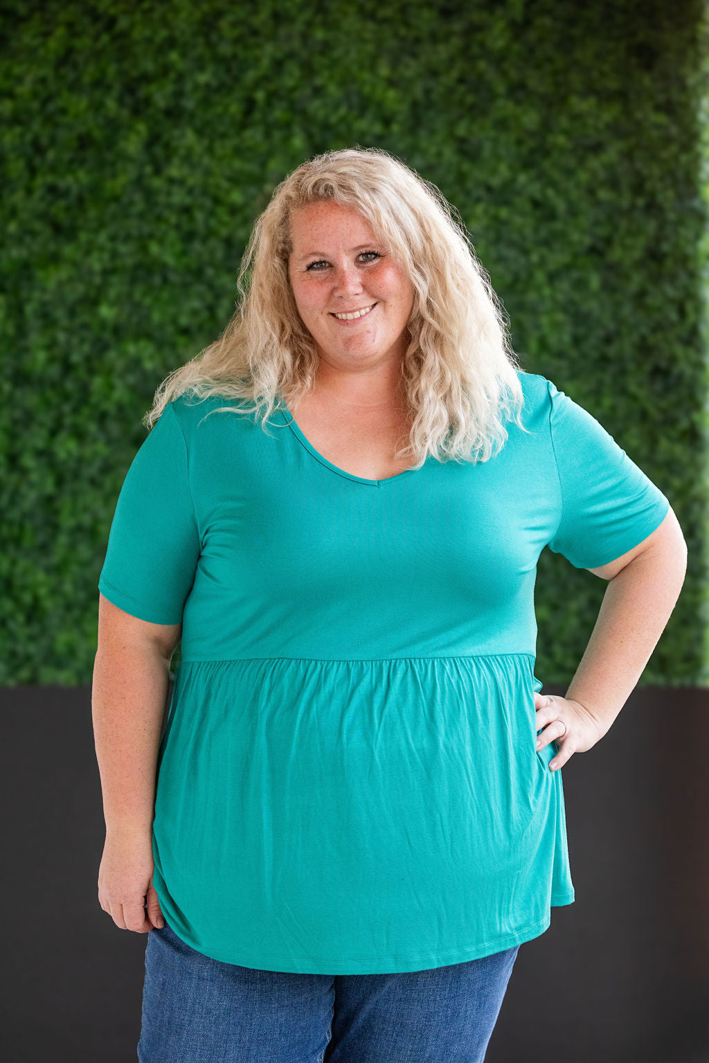 Shop Sarah Ruffle Short Sleeve - Teal- at Ruby Joy Boutique, a Women's Clothing Store in Pickerington, Ohio