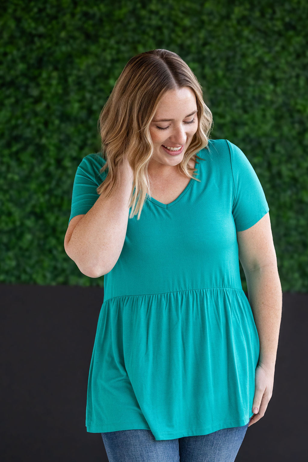 Shop Sarah Ruffle Short Sleeve - Teal- at Ruby Joy Boutique, a Women's Clothing Store in Pickerington, Ohio