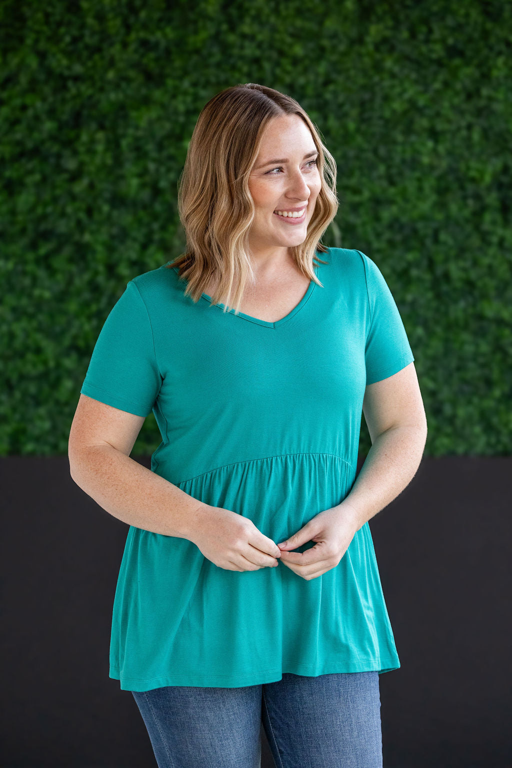 Shop Sarah Ruffle Short Sleeve - Teal- at Ruby Joy Boutique, a Women's Clothing Store in Pickerington, Ohio