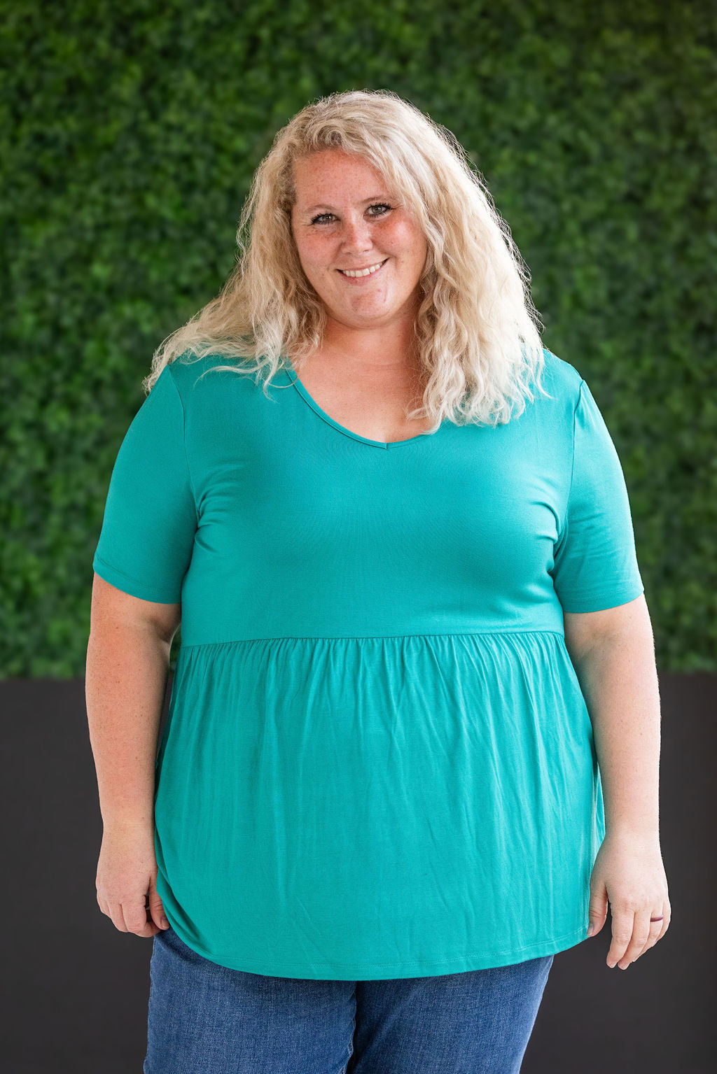 Shop Sarah Ruffle Short Sleeve - Teal- at Ruby Joy Boutique, a Women's Clothing Store in Pickerington, Ohio