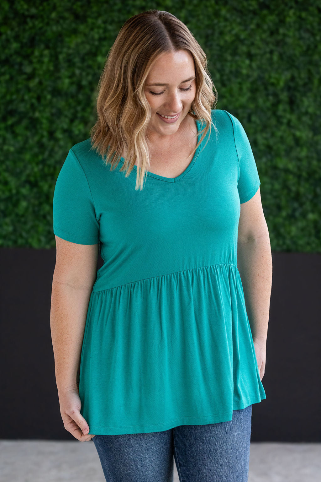 Shop Sarah Ruffle Short Sleeve - Teal- at Ruby Joy Boutique, a Women's Clothing Store in Pickerington, Ohio