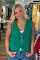 Shop Scalloped Double Tie Knit Vest - Green- at Ruby Joy Boutique, a Women's Clothing Store in Pickerington, Ohio