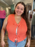 Shop Scalloped Double Tie Knit Vest - Papaya- at Ruby Joy Boutique, a Women's Clothing Store in Pickerington, Ohio