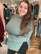 Shop Scuba Pullover with Side Slits - Forest Green- at Ruby Joy Boutique, a Women's Clothing Store in Pickerington, Ohio