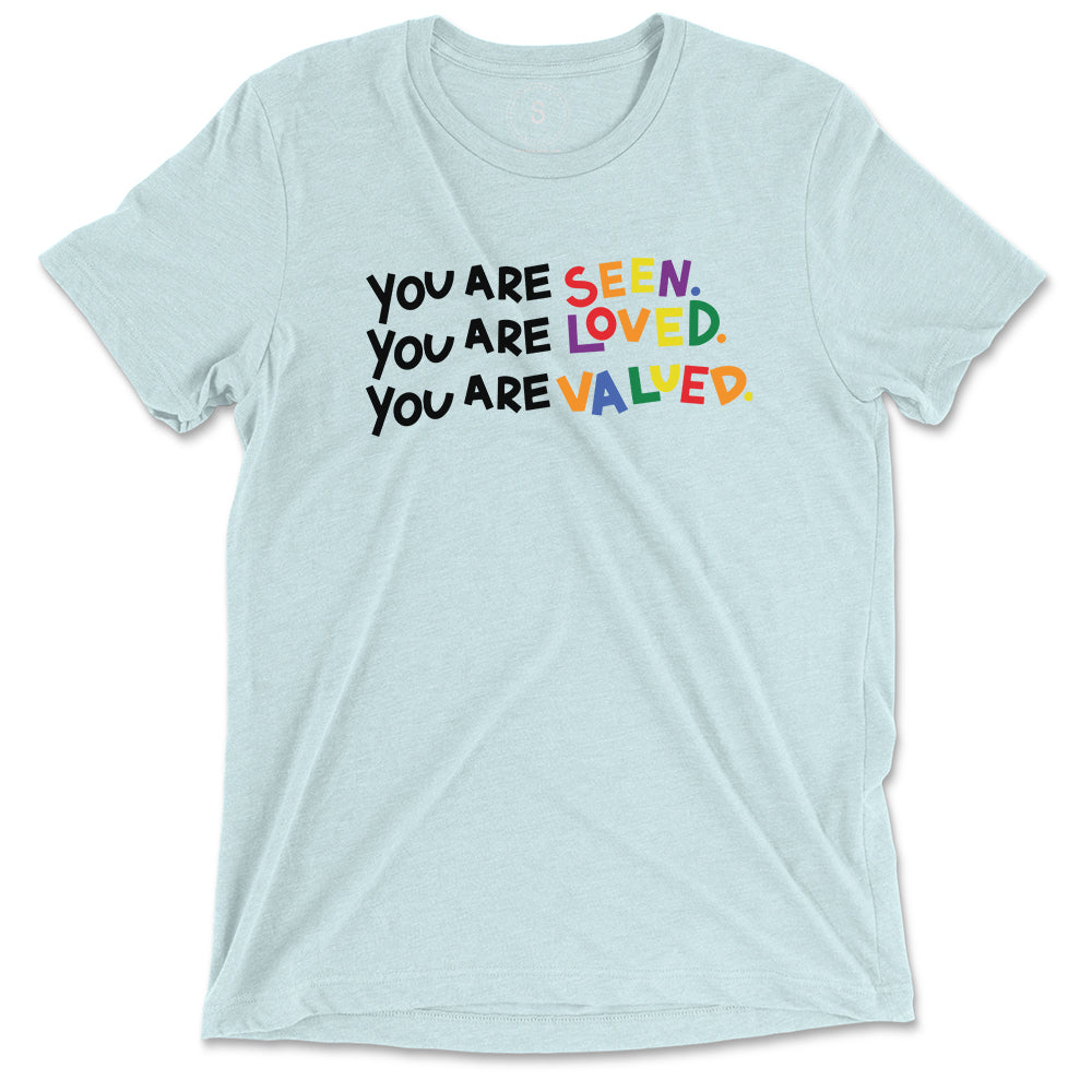 Shop Seen, Loved, Valued Classic Tee | Kind Cotton-Light Blue at Ruby Joy Boutique, a Women's Clothing Store in Pickerington, Ohio