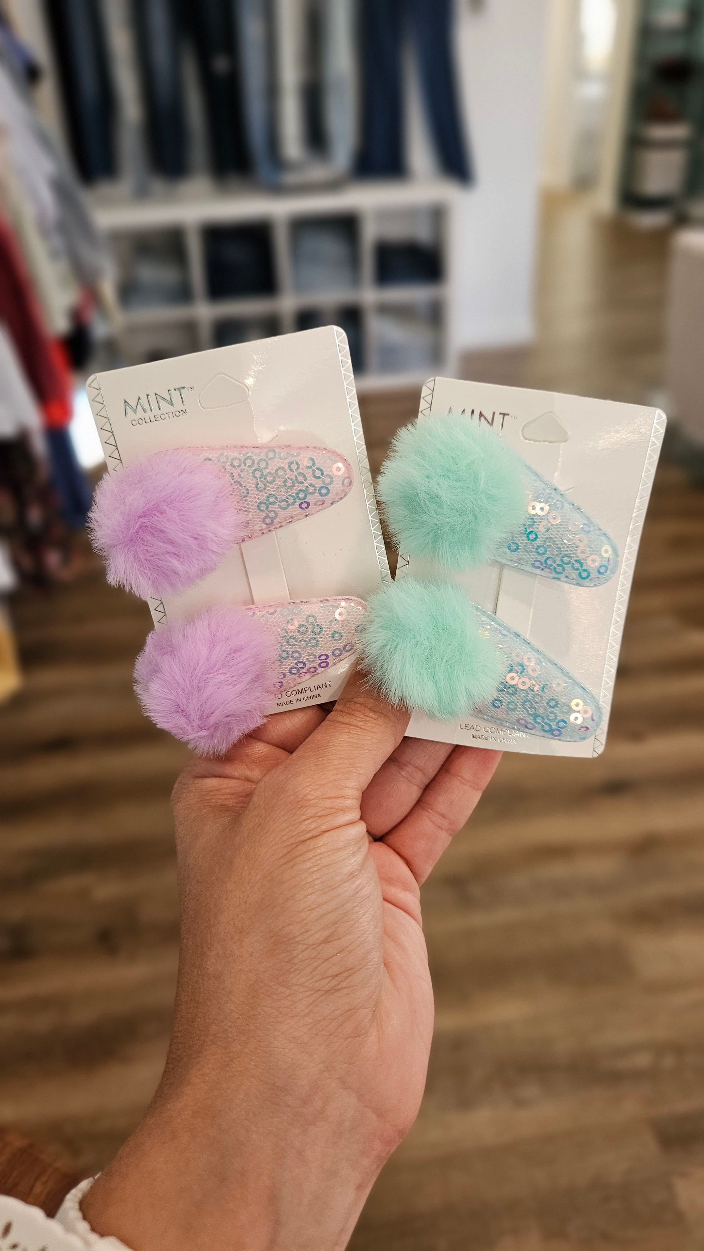 Shop Sequin Pom Pom Kids Hair Clip Set-Hair Claws & Clips at Ruby Joy Boutique, a Women's Clothing Store in Pickerington, Ohio