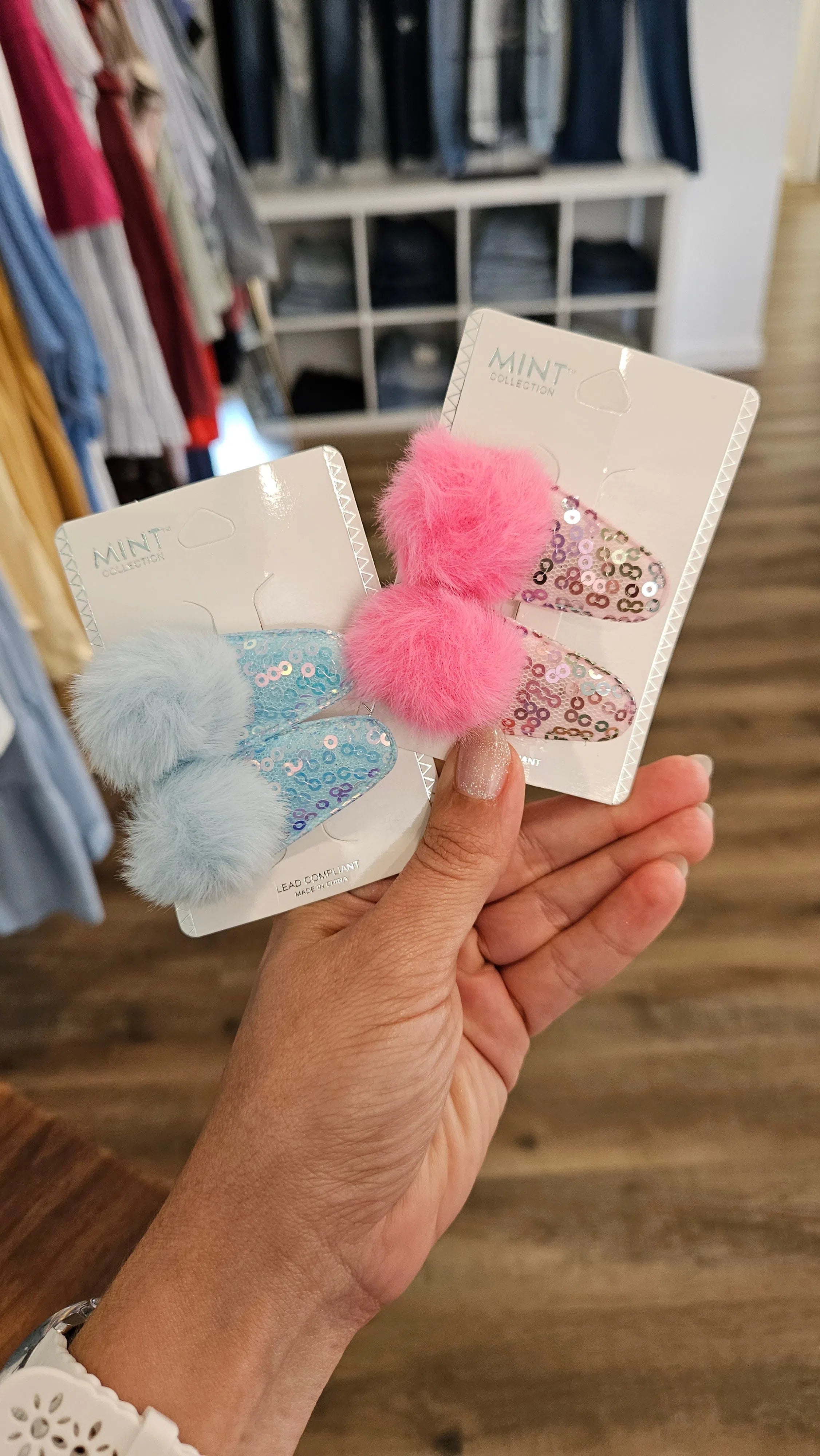 Shop Sequin Pom Pom Kids Hair Clip Set-Hair Claws & Clips at Ruby Joy Boutique, a Women's Clothing Store in Pickerington, Ohio