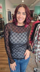 Shop Sheer Long Sleeve Layering Top - Black Bow Lace- at Ruby Joy Boutique, a Women's Clothing Store in Pickerington, Ohio