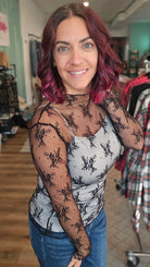Shop Sheer Long Sleeve Layering Top - Black Floral Lace- at Ruby Joy Boutique, a Women's Clothing Store in Pickerington, Ohio