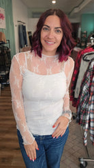 Shop Sheer Long Sleeve Layering Top - White Floral Lace- at Ruby Joy Boutique, a Women's Clothing Store in Pickerington, Ohio