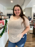 Shop Sheer Slub Knit Tee-Short Sleeve Top at Ruby Joy Boutique, a Women's Clothing Store in Pickerington, Ohio