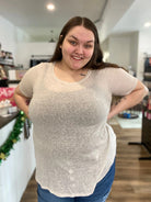 Shop Sheer Slub Knit Tee-Short Sleeve Top at Ruby Joy Boutique, a Women's Clothing Store in Pickerington, Ohio