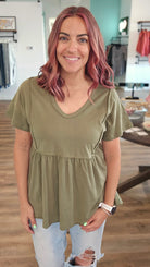 Shop Shelbi Babydoll Top-Short Sleeve Top at Ruby Joy Boutique, a Women's Clothing Store in Pickerington, Ohio