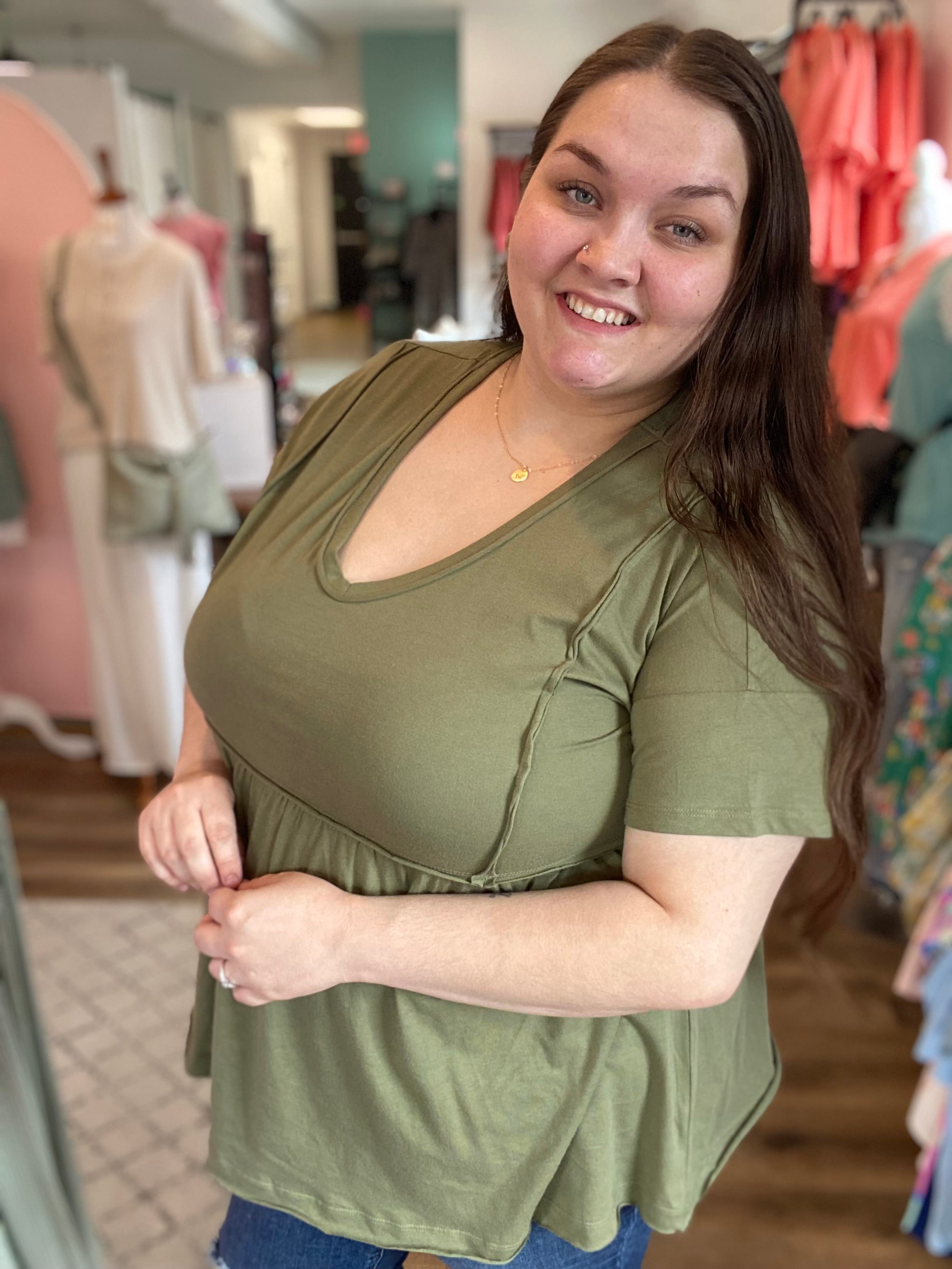 Shop Shelbi Babydoll Top-Short Sleeve Top at Ruby Joy Boutique, a Women's Clothing Store in Pickerington, Ohio