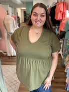 Shop Shelbi Babydoll Top-Short Sleeve Top at Ruby Joy Boutique, a Women's Clothing Store in Pickerington, Ohio