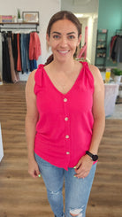 Shop Shoulder Tie Button Tank-Tank Top at Ruby Joy Boutique, a Women's Clothing Store in Pickerington, Ohio