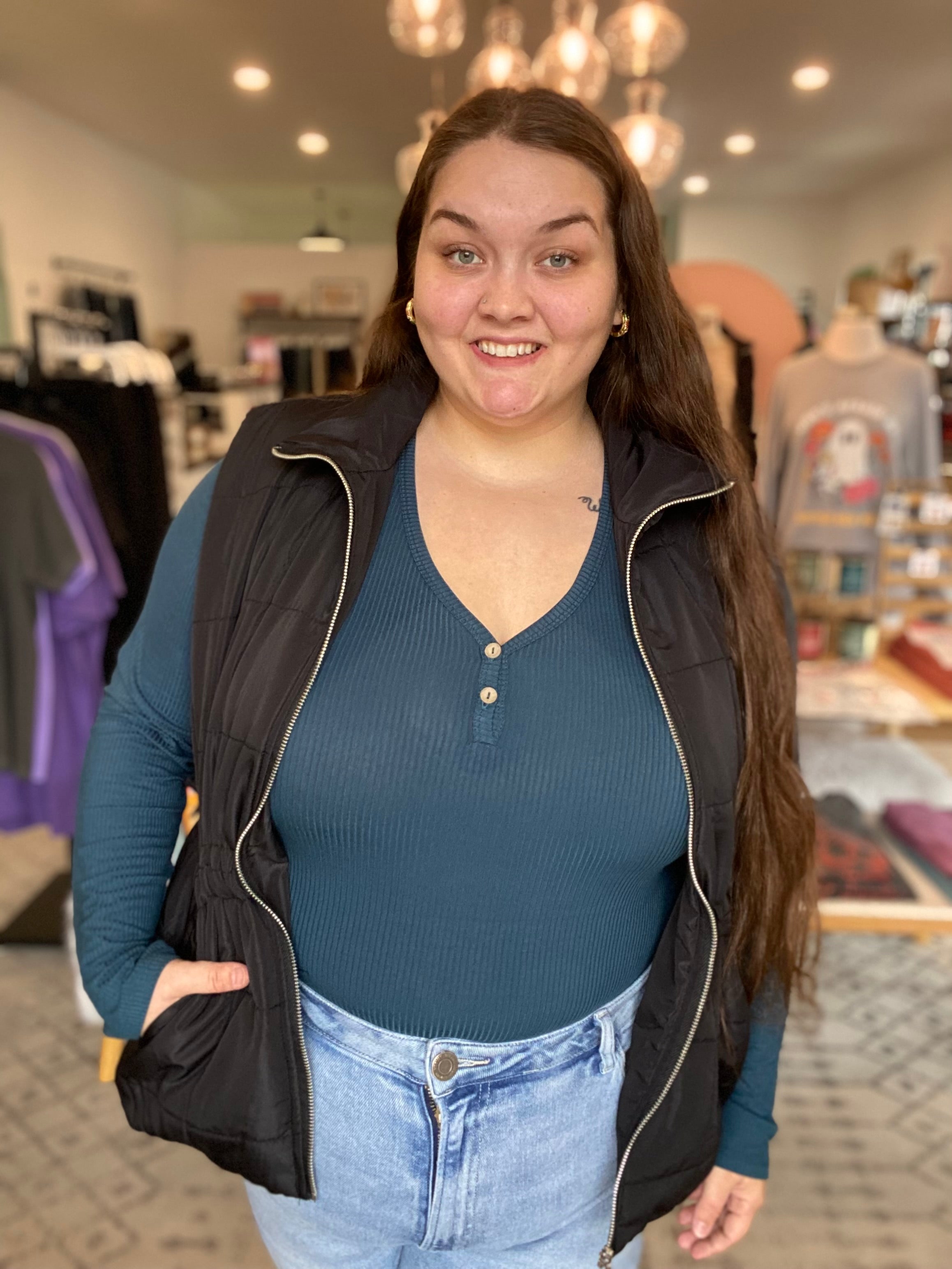 Shop Side Tie Quilted Puffer Vest - Black- at Ruby Joy Boutique, a Women's Clothing Store in Pickerington, Ohio