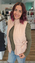 Shop Side Tie Quilted Puffer Vest - Tan- at Ruby Joy Boutique, a Women's Clothing Store in Pickerington, Ohio